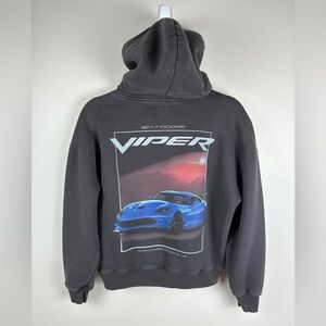 Dodge Viper Hoodie Hollister Mens XS Boxy Fit Graphic Faded Black Pullover Y2K